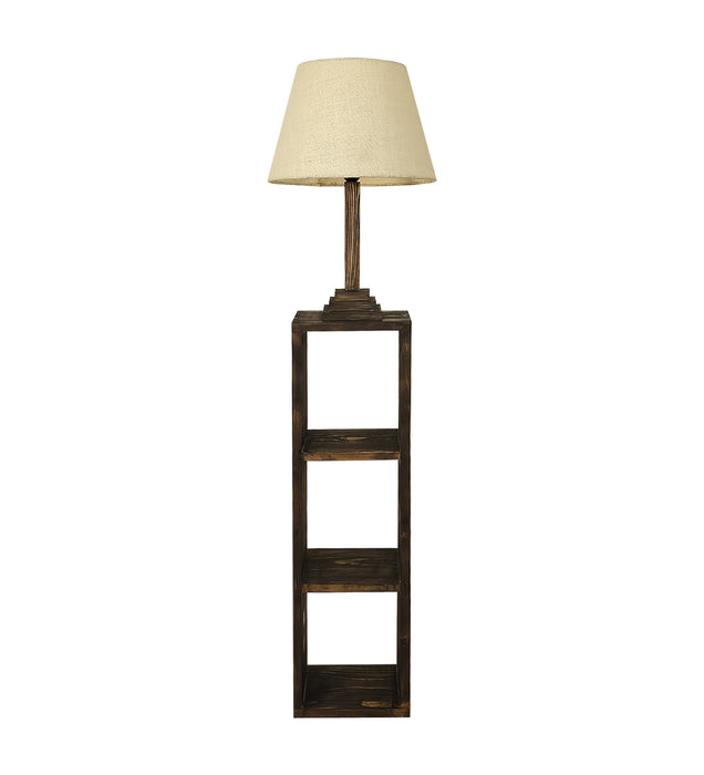 Ebenezer Wooden Floor Lamp with Brown Base and Beige Fabric Lampshade