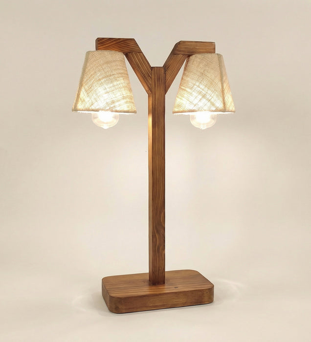 Elania Wooden Table Lamp with Brown Base and White Fabric Lampshade