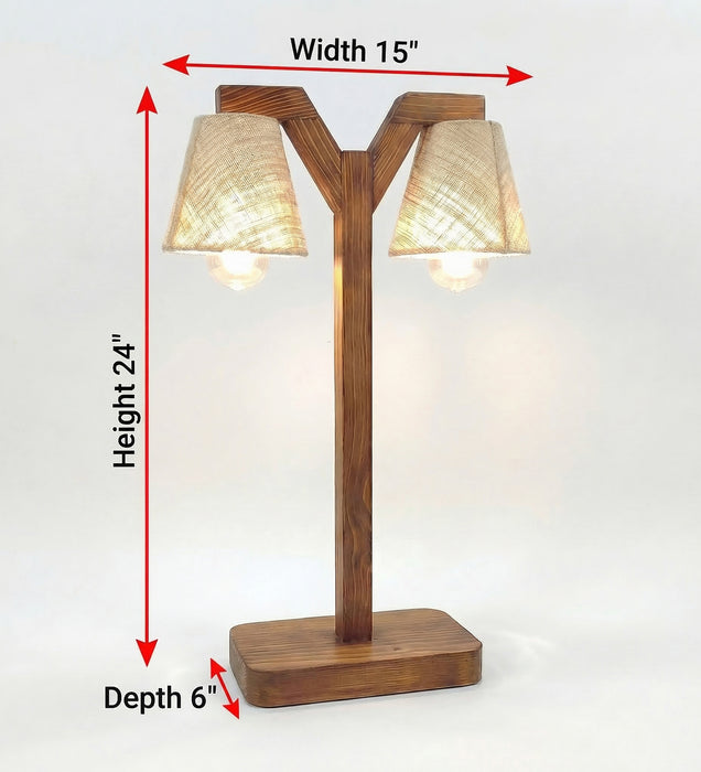 Elania Wooden Table Lamp with Brown Base and White Fabric Lampshade