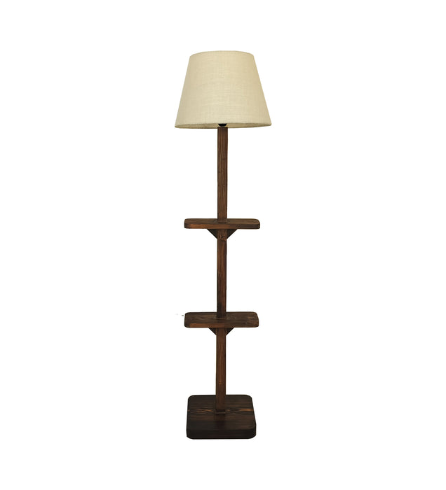 Elania Wooden Floor Lamp with Brown Base and Beige Fabric Lampshade