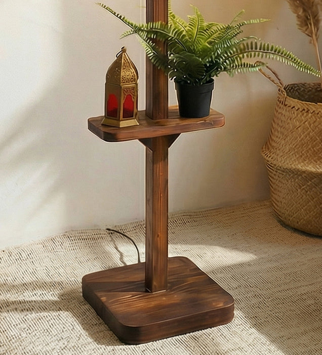 Elania Wooden Floor Lamp with Brown Base and Beige Fabric Lampshade