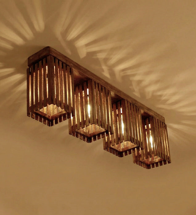 Elegant Brown Wooden 4 Series Ceiling Lamp