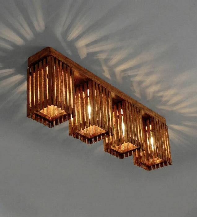 Elegant Brown Wooden 4 Series Ceiling Lamp