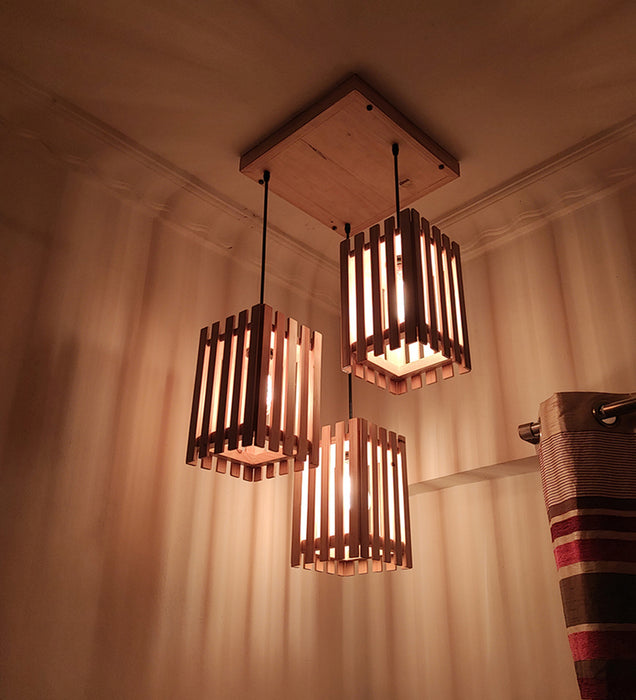 Elegant Beige Wooden Cluster Hanging Lamp