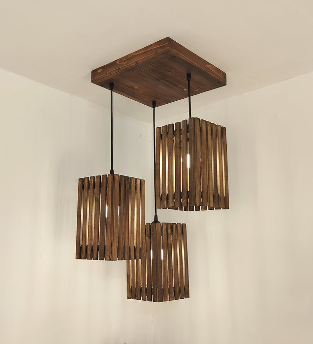 Elegant Brown Wooden Cluster Hanging Lamp