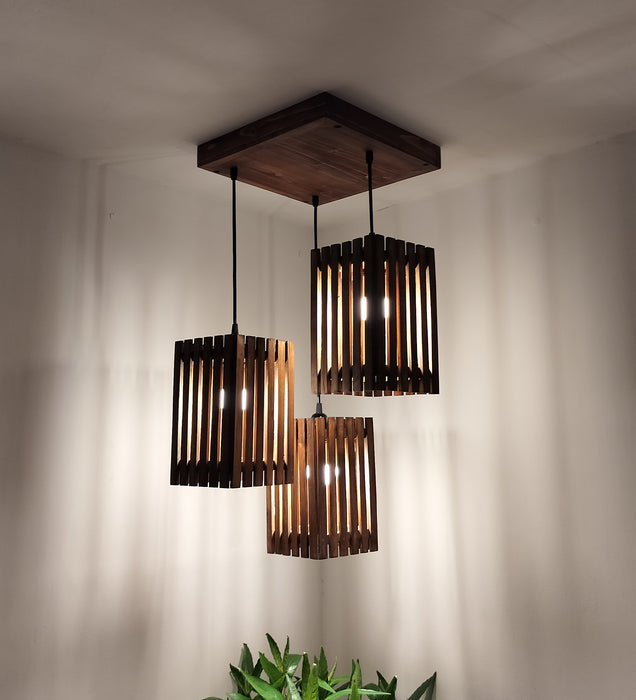 Elegant Brown Wooden Cluster Hanging Lamp