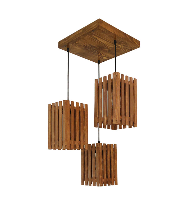 Elegant Brown Wooden Cluster Hanging Lamp