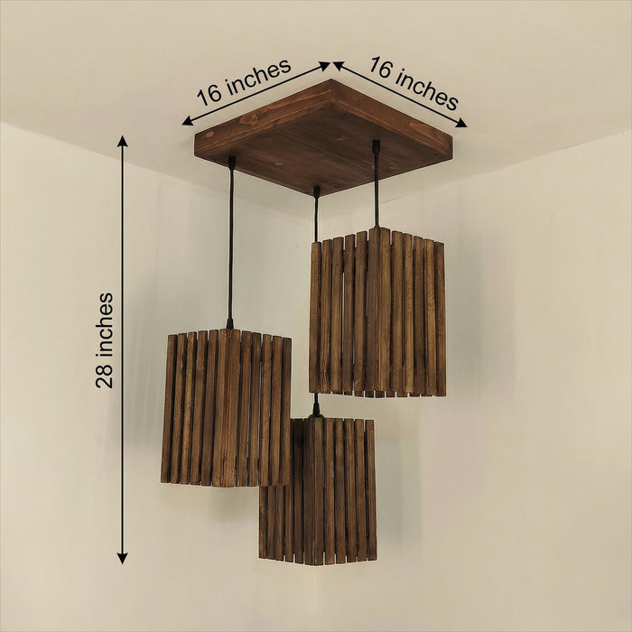 Elegant Brown Wooden Cluster Hanging Lamp