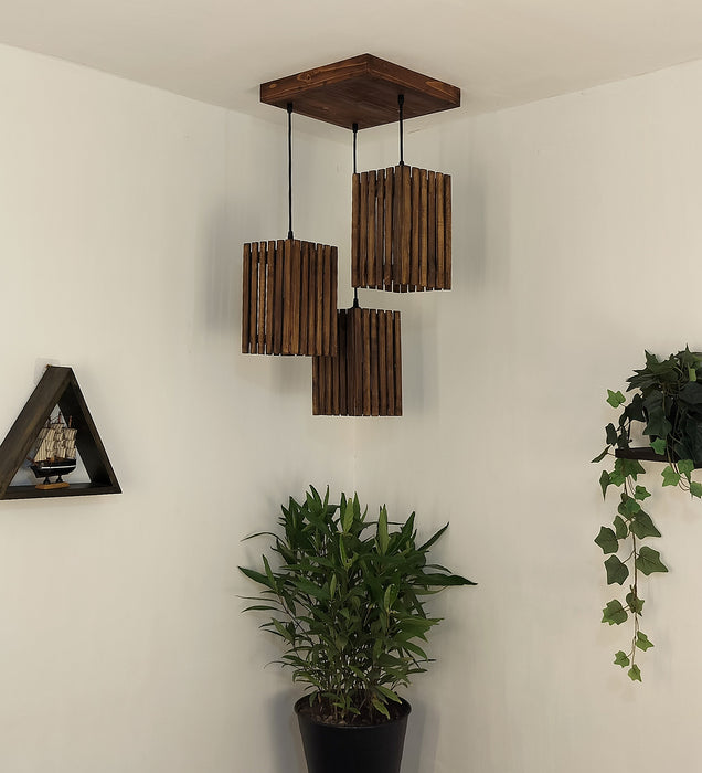 Elegant Brown Wooden Cluster Hanging Lamp