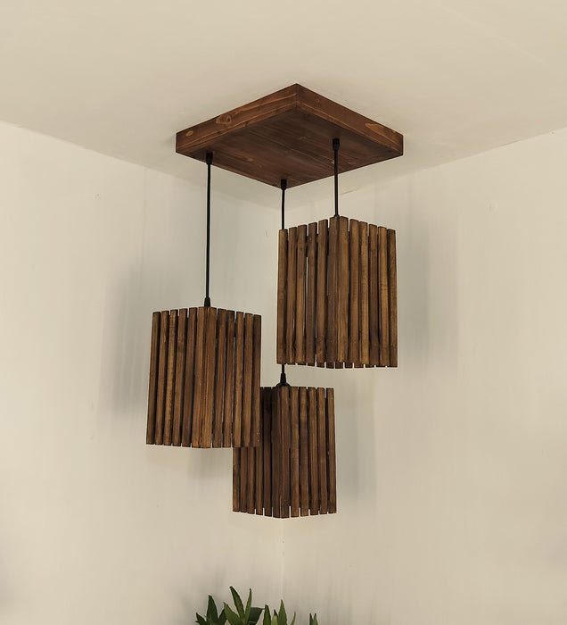 Elegant Brown Wooden Cluster Hanging Lamp