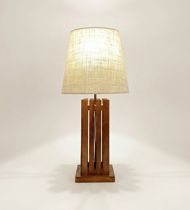 Elegant Brown Wooden Table Lamp with Black Fabric Lampshade