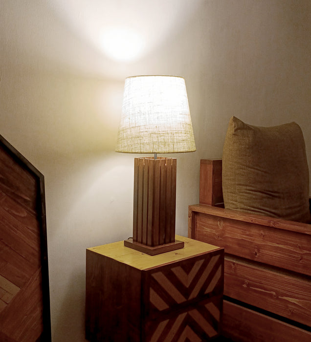 Elegant Brown Wooden Table Lamp with Black Fabric Lampshade