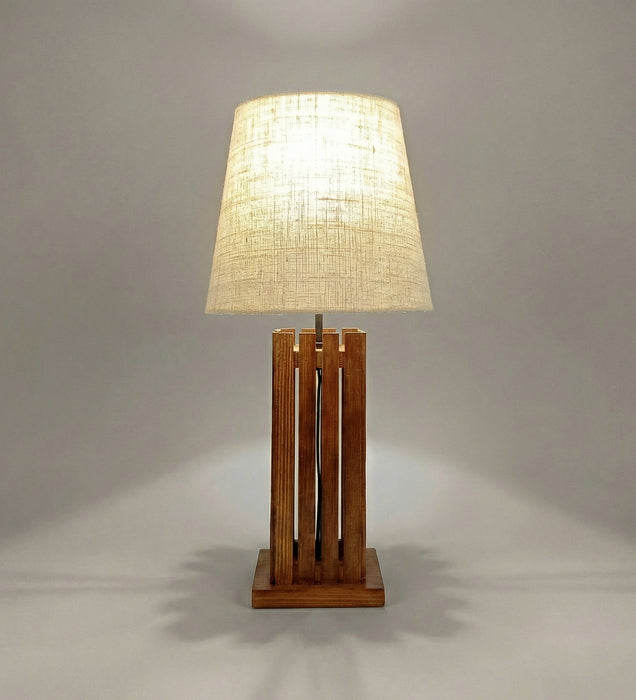 Elegant Brown Wooden Table Lamp with Black Fabric Lampshade