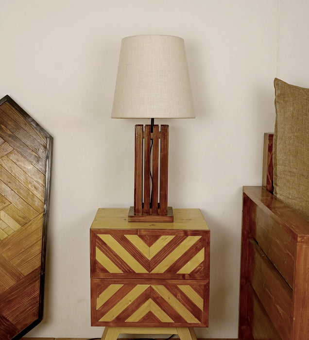 Elegant Brown Wooden Table Lamp with Black Fabric Lampshade