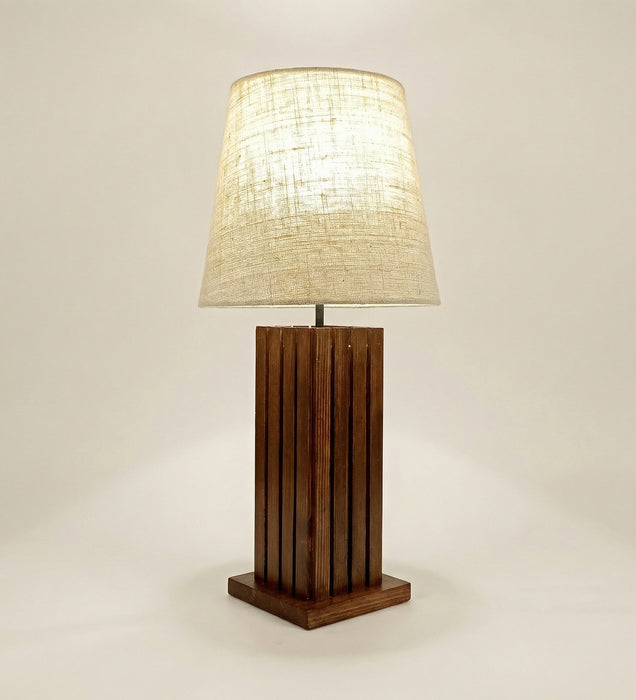 Elegant Brown Wooden Table Lamp with Black Fabric Lampshade