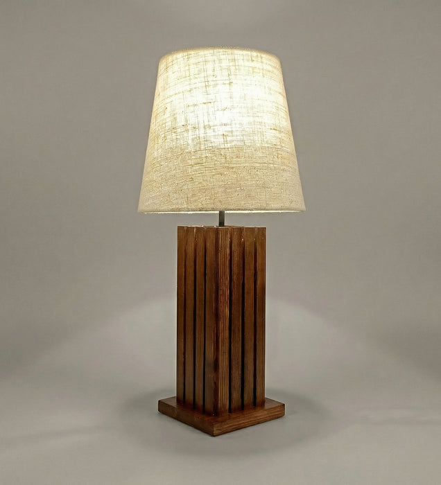 Elegant Brown Wooden Table Lamp with Black Fabric Lampshade