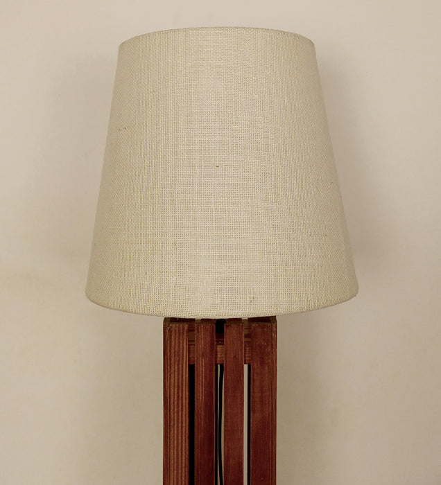 Elegant Brown Wooden Table Lamp with Black Fabric Lampshade