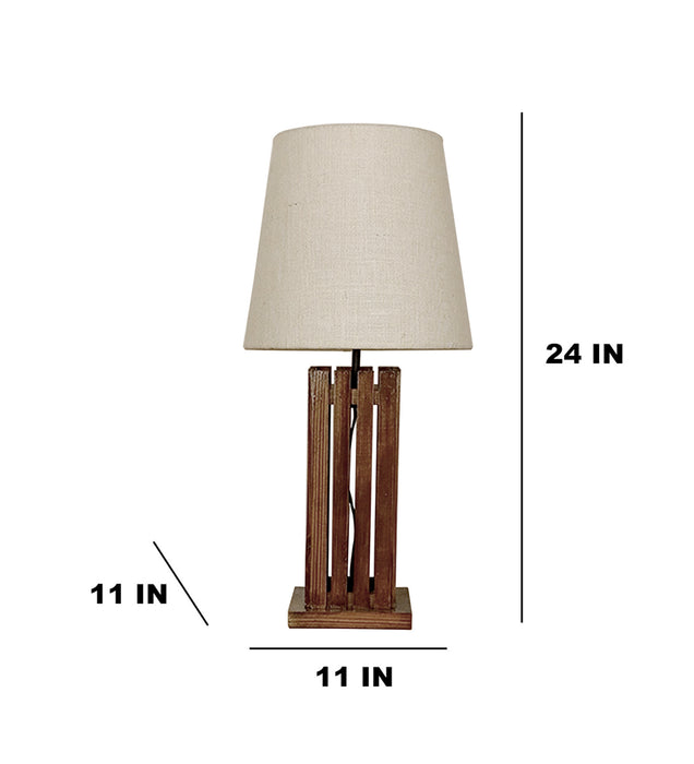 Elegant Brown Wooden Table Lamp with Black Fabric Lampshade