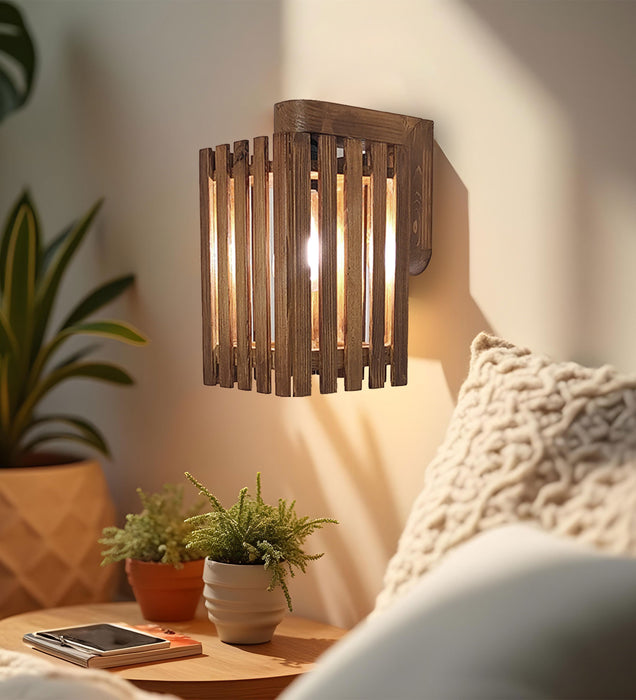 Elegant Brown Wooden Wall Light