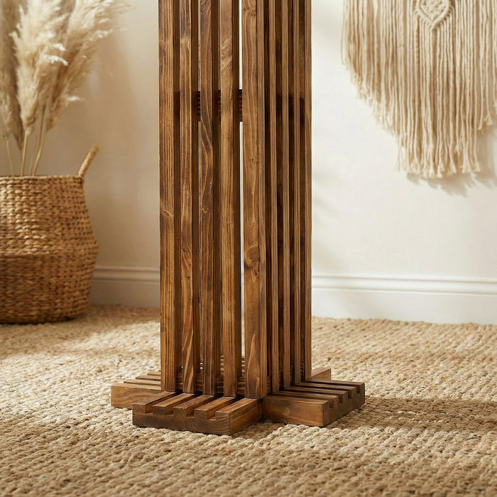 Elegant Wooden Floor Lamp With Brown Base and Premium Beige Fabric Lampshade