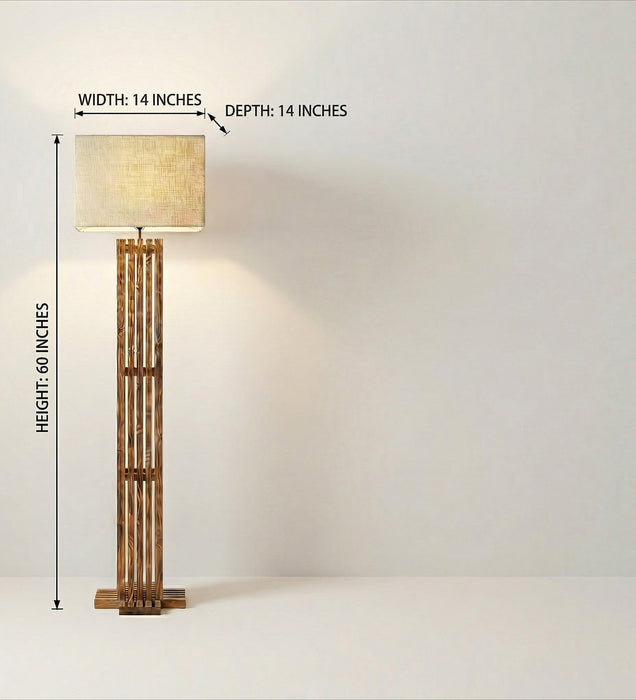 Elegant Wooden Floor Lamp With Brown Base and Premium Beige Fabric Lampshade