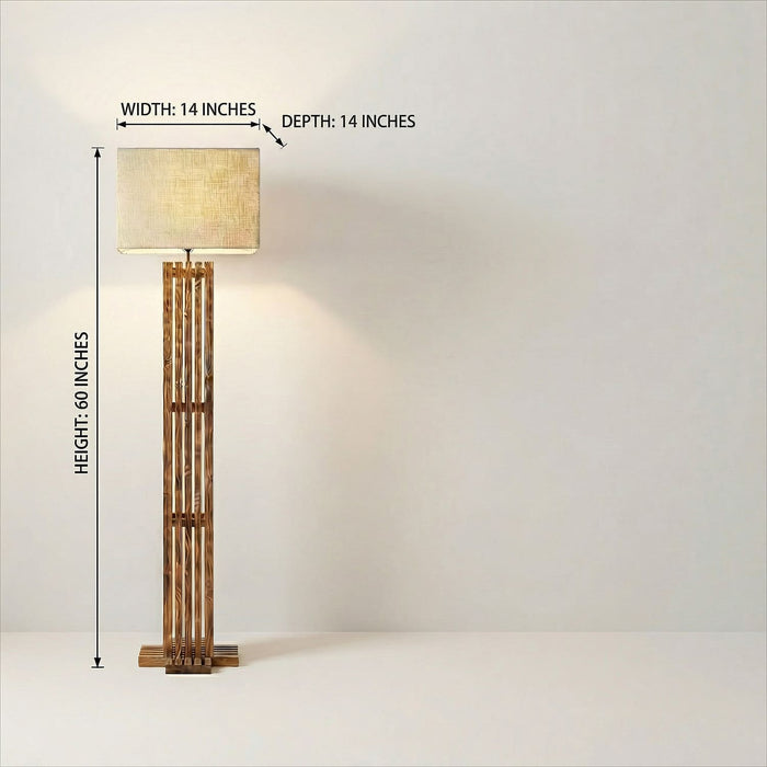 Elegant Wooden Floor Lamp With Brown Base and Premium Beige Fabric Lampshade