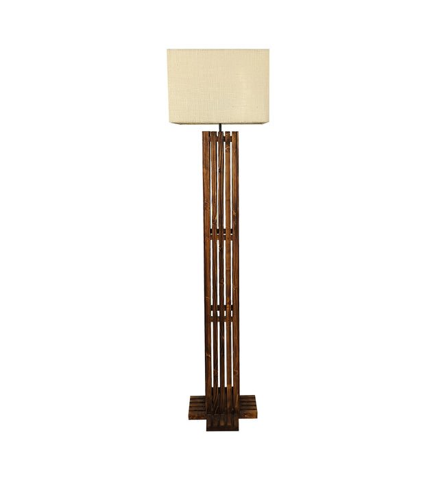 Elegant Wooden Floor Lamp With Brown Base and Premium Beige Fabric Lampshade