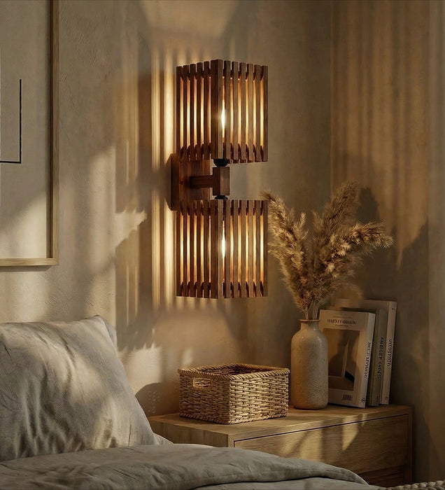 Elegant Duo Brown Wooden Wall Light