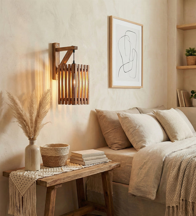 Elegant L Brown Wooden Wall Light