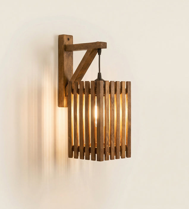 Elegant L Brown Wooden Wall Light
