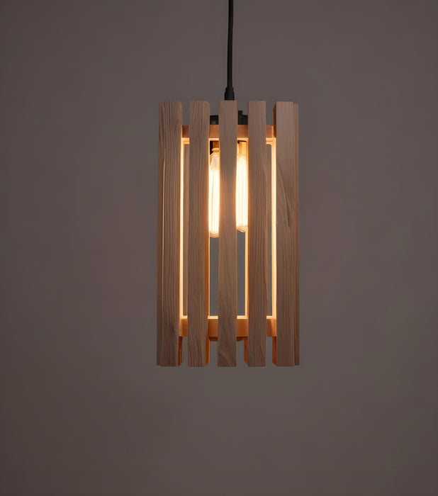 Elegant Beige Wooden Single Hanging Lamp