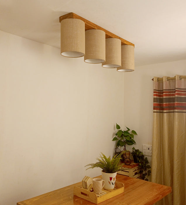 Elementary Brown Wooden 4 Series Ceiling Lamp