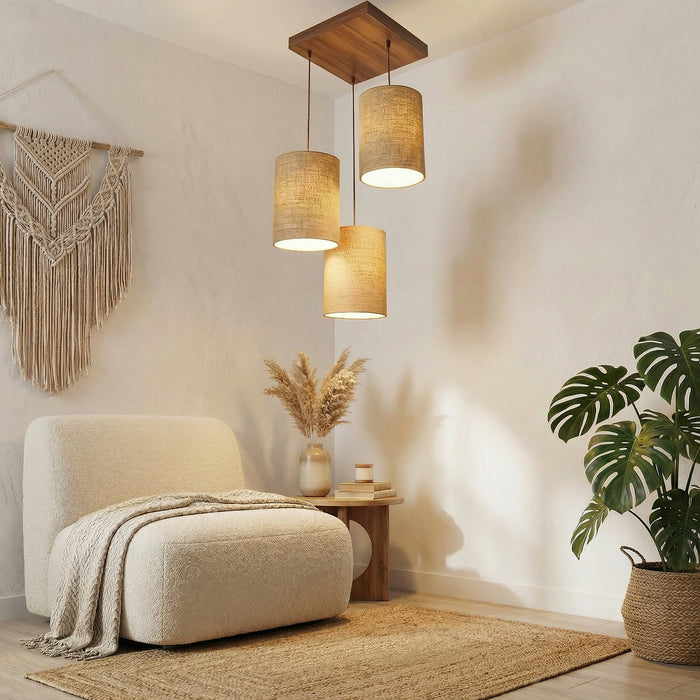 Elementary Brown Wooden Cluster Hanging Lamp