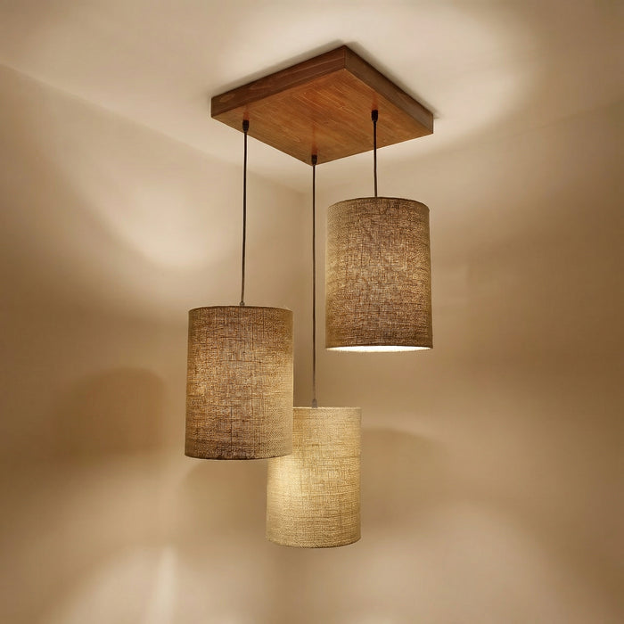 Elementary Brown Wooden Cluster Hanging Lamp