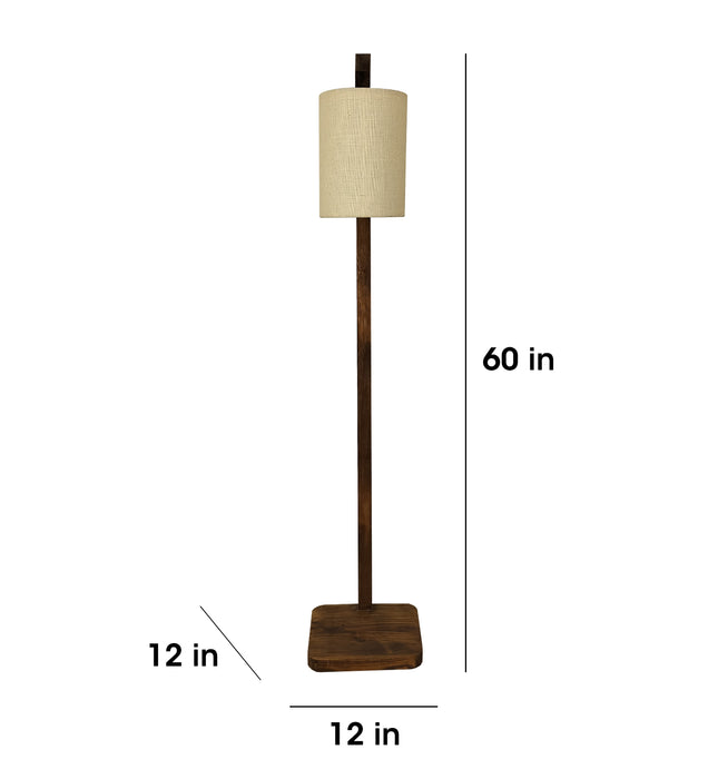 Elementary Wooden Floor Lamp with Brown Base and White Fabric Lampshade