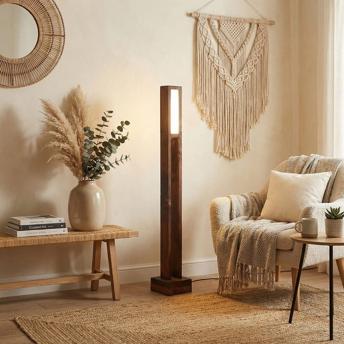 Elevar Wooden LED Floor Lamp with Brown Base