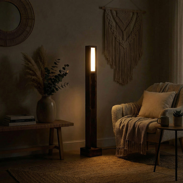 Elevar Wooden LED Floor Lamp with Brown Base