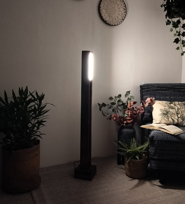 Elevar Wooden LED Floor Lamp with Brown Base