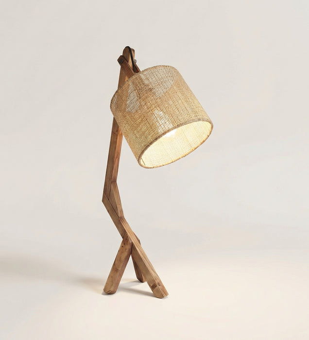 Emphasis Wooden Table Lamp with Brown Base and Yellow Fabric Lampshade