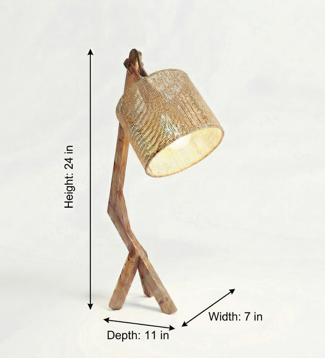 Emphasis Wooden Table Lamp with Brown Base and Yellow Fabric Lampshade