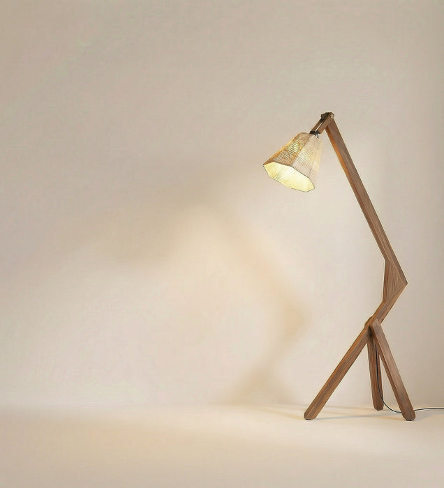 Emphasis Wooden Floor Lamp with Brown Base and Beige Fabric Lampshade