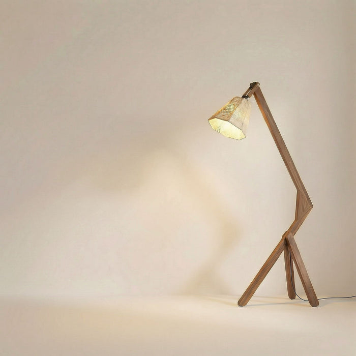 Emphasis Wooden Floor Lamp with Brown Base and Beige Fabric Lampshade