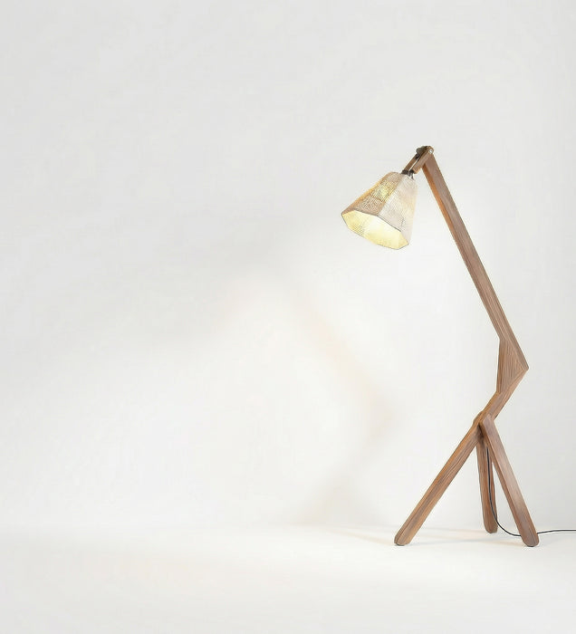 Emphasis Wooden Floor Lamp with Brown Base and Beige Fabric Lampshade