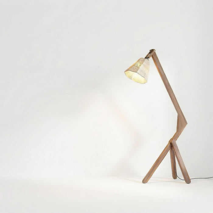 Emphasis Wooden Floor Lamp with Brown Base and Beige Fabric Lampshade