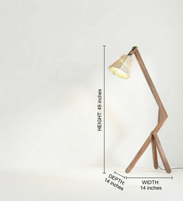 Emphasis Wooden Floor Lamp with Brown Base and Beige Fabric Lampshade