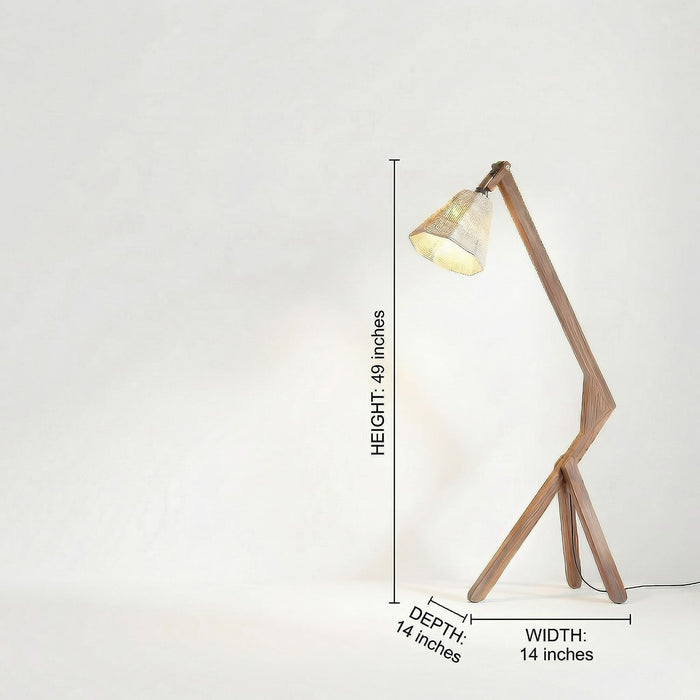 Emphasis Wooden Floor Lamp with Brown Base and Beige Fabric Lampshade