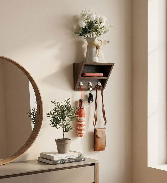 Estelle Wooden Wall Shelf Organiser with Key Holders