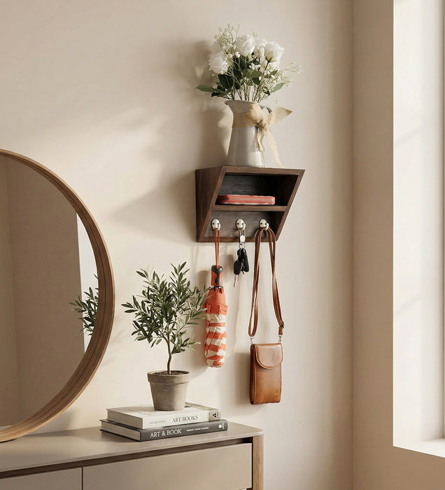 Estelle Wooden Wall Shelf Organiser with Key Holders