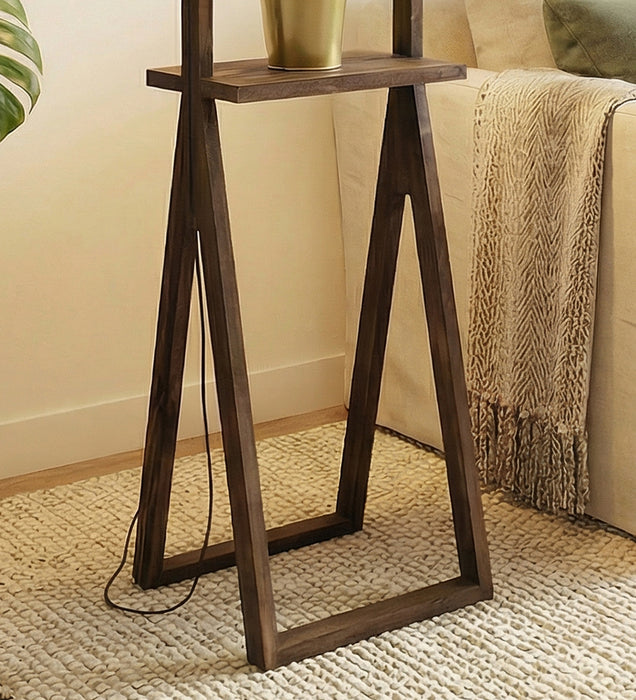 Euphoria Wooden Floor Lamp with Brown Base and Beige Fabric Lampshade