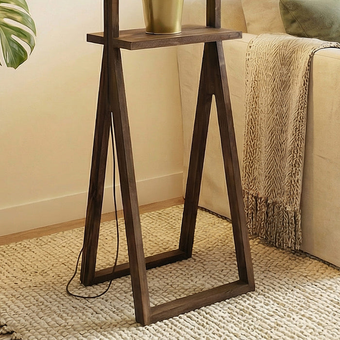 Euphoria Wooden Floor Lamp with Brown Base and Beige Fabric Lampshade